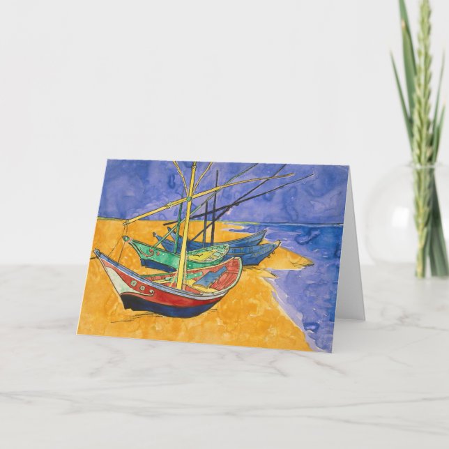 Cartão Vincent van Gogh - Barcos de Pesca na Praia (Frente)
