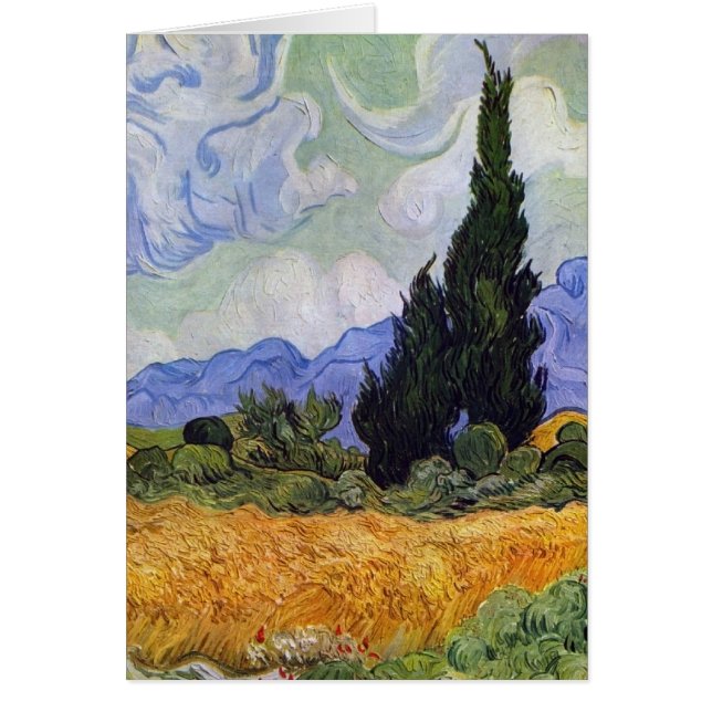 Cartão Vincent van Gogh - campo de trigo com ciprestes (Frente)