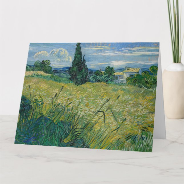 Cartão Vincent Van Gogh, Campo de Trigo Verde com Cypress (Frente)