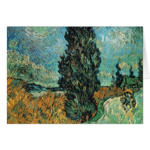 Cartão Vincent van Gogh - estrada com cipreste e estrela