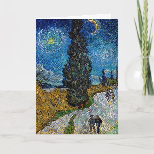 Cartão Vincent van Gogh - Estrada com Cypress e Star (Frente)
