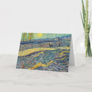 Cartão Vincent van Gogh - Field with plowing farmers