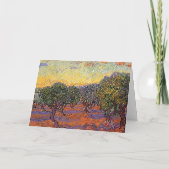 Cartão Vincent van Gogh - Olive Grove, Orange Sky (Frente)