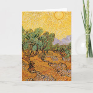 Cartão Vincent van Gogh - Oliveiras, céu amarelo e sol