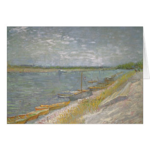 Cartão Vincent van Gogh - Vista de um rio com Barcos Rema