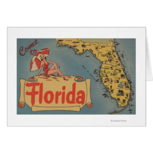 Cartão Vindo ao mapa de Florida do estado, menina