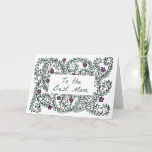 Cartão Vinha de placa de dia de as mães com flores roxas