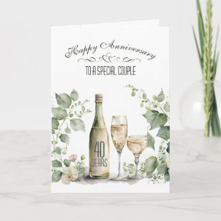 Cartão Vinho de Aniversário de 40 Anos de Casamento e Her