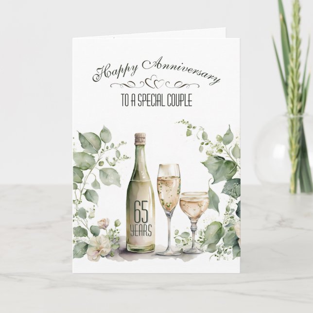 Cartão Vinho de Aniversário de Casamento de 65 anos e Her (Frente)