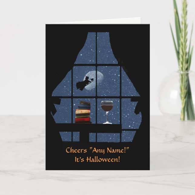 Cartão Vinho de Halloween e Nome Personalizado Engraçado  (Frente)