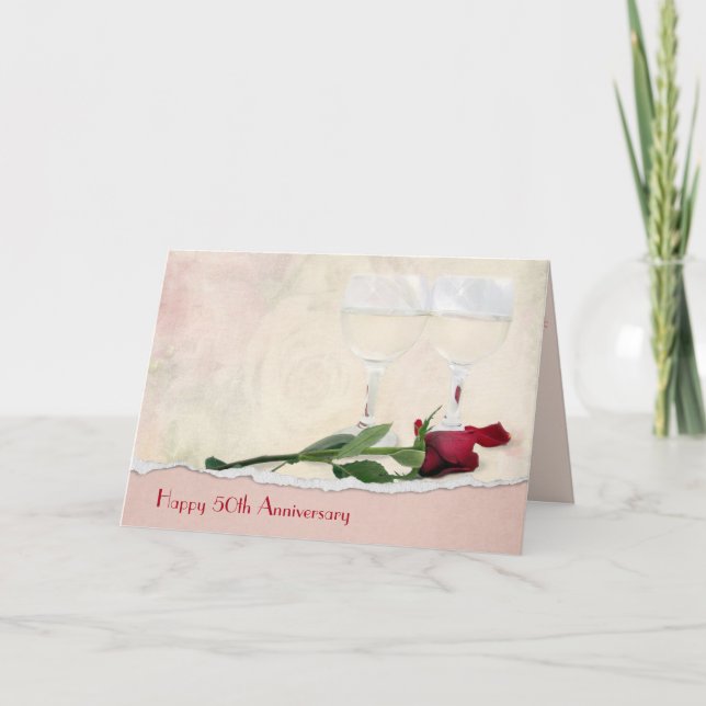Cartão Vinho e Rosa vermelha 50.o Aniversário (Frente)