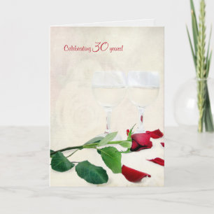 Cartão vinho e rosa vermelha para o aniversário de 30