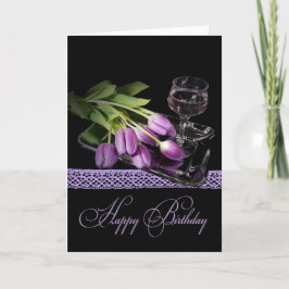 Cartão Vinho e Tulipas de Aniversário