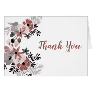 Cartão Vinho enrolado e Flor Rosa Esbranquiçada Obrigado