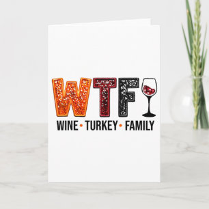 Cartão Vinho Louco Peru Família Divertida Ação de Graças