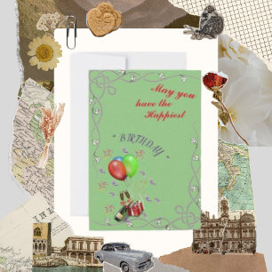 Cartão Vinho mais feliz e saudação de aniversário do balã