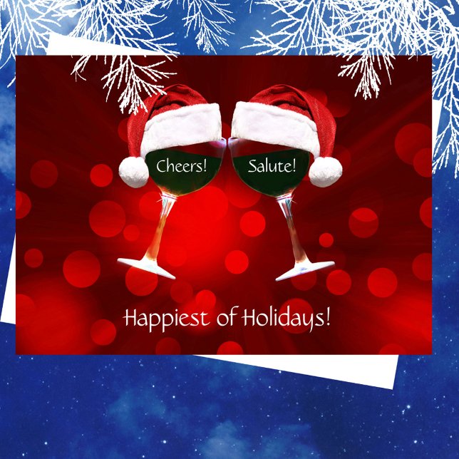 Cartão Vinho Salute Cheers Happiest Holidays Card (Criador carregado)