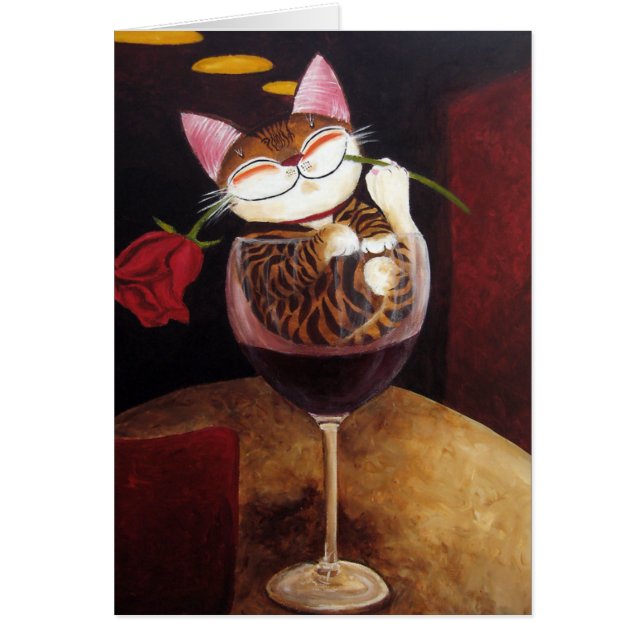 Cartão vinho tinto de arte-gato (Frente)