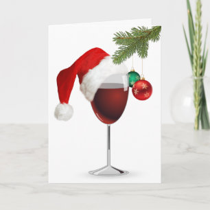 Cartão Vinho Vermelho De Natal Com Chapéu
