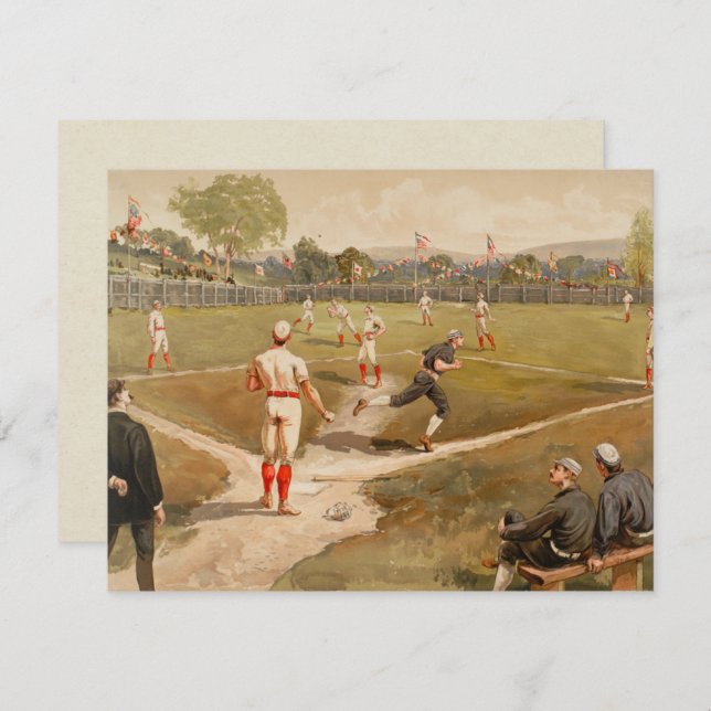 Cartão Vintage 1800s Jogo Baseball (Frente/Verso)