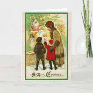 Cartão Vintage 1912 Mãe com Crianças Feliz Natal