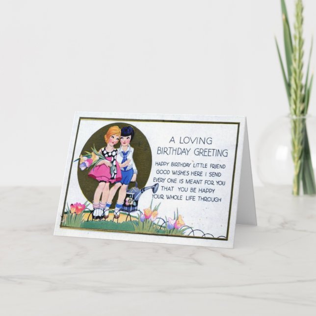 Cartão Vintage 1915 de cumprimento do aniversário lésbica (Frente)