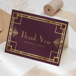 Cartão Vintage 1920 Deco Burgundy Casamento Dourado Obrig