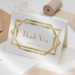 Cartão Vintage 1920s Deco White Gold Casamento Obrigado