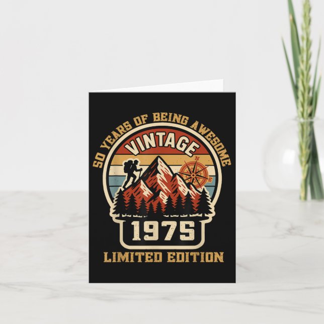 Cartão Vintage 1975 Birthday Hiking 50th Limited Edition (Frente)