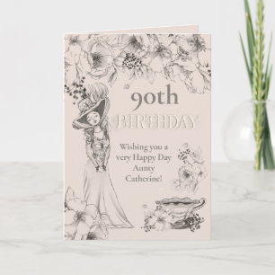 Cartão Vintage 90 Elegante Georgiana Lady Floral Birthday