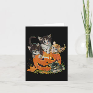 Cartão Vintage 90s Cat Pumpkin Halloween Retro Floral Spo