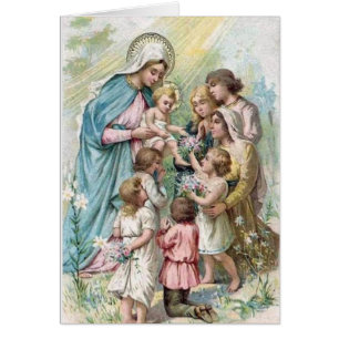 Cartão Vintage abençoada Virgem Maria Jesus Religiosa