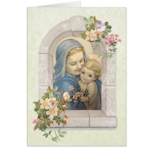 Cartão Vintage abençoada Virgem Maria Jesus Religioso