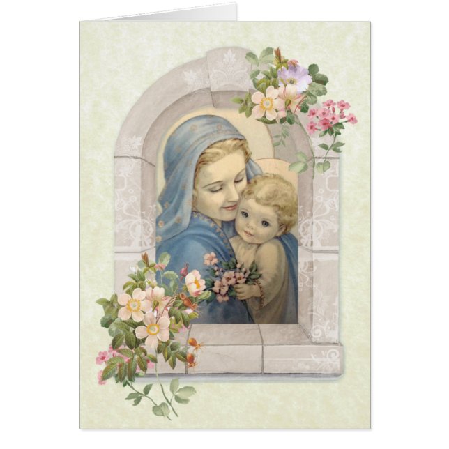 Cartão Vintage abençoada Virgem Maria Jesus Religioso (Frente)