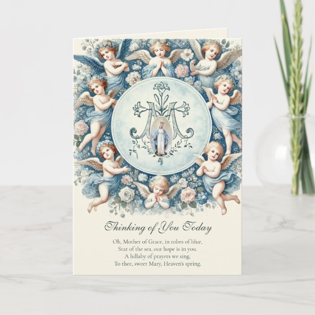 Cartão Vintage abençoou a mãe Mary com anjos (Frente)