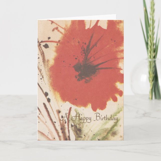 Cartão Vintage Abstrato Red Flower Birday (Frente)