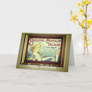 Cartão Vintage Ad Biscuits Chocolat Delacre Birthday