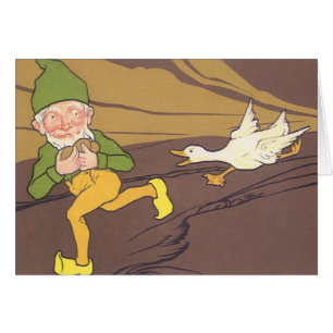 Cartão Vintage Aesop Fable Goose que Leve o Ovo do Ouro