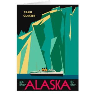 Cartão Vintage Alaska Poster de viagens Art, Taku Glacier