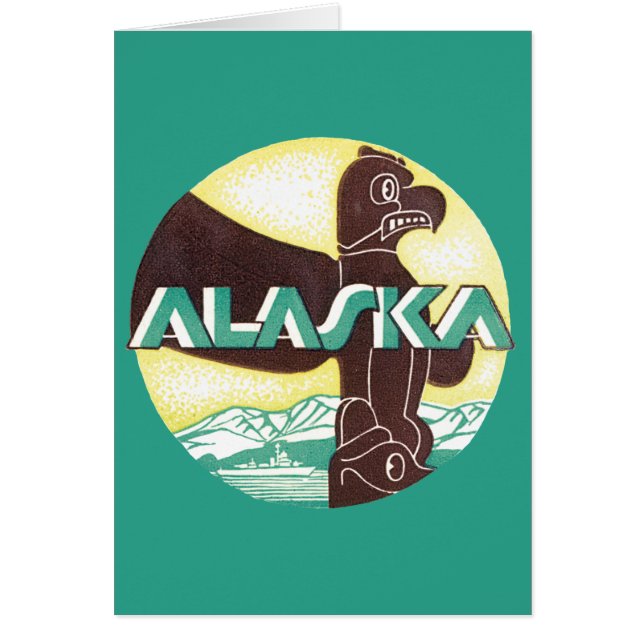 Cartão Vintage Alaska Viagem Totem Pole Eagle Bird (Frente)