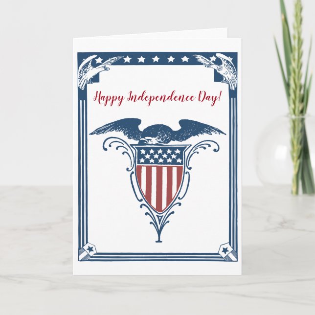 Cartão Vintage American Blue Stars Stripes Eagles Patriot (Frente)