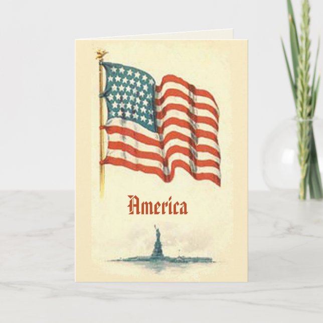 Cartão Vintage American Flag Greeting Card (Frente)