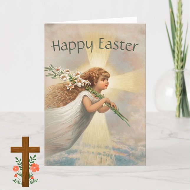 Cartão Vintage Angel Girl + Felz pascoa Christian (A beautiful vintage angel card for friends and family at Easter.)