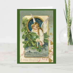 Cartão Vintage Angel Happy Christmas Card