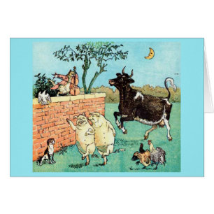 Cartão Vintage - animais que dançam sob a lua,