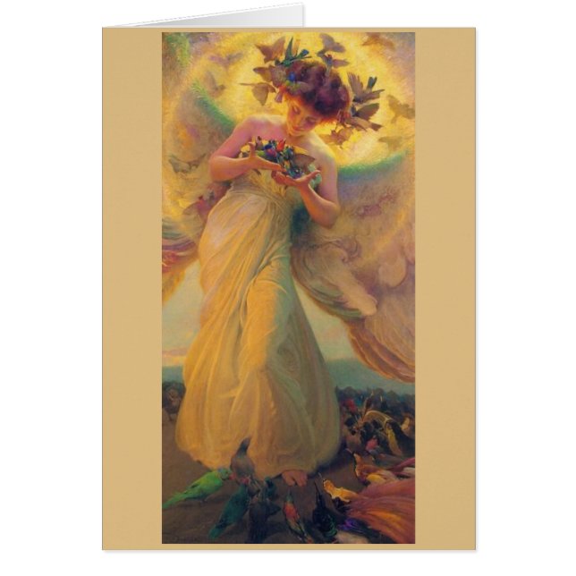 Cartão Vintage - anjo dos pássaros, (Frente)