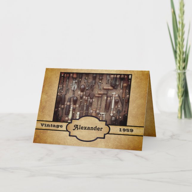 Cartão Vintage Antique Tools Woodworking Birthday (Frente)