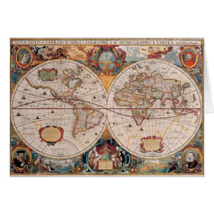 Cartão Vintage Antique Velho Mapa do Mundo Design Impress