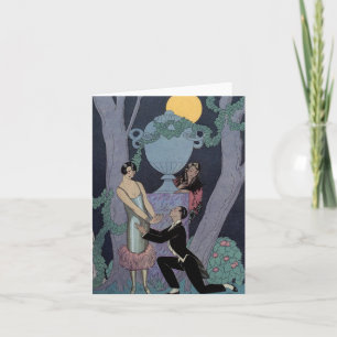 Cartão Vintage Art Deco Moonlight Love Triangle Note Card
