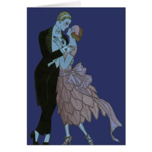 Cartão Vintage Art Deco Newlyweds, Love Wedding Dance
